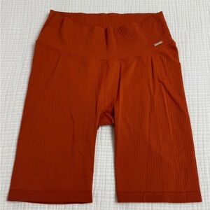 Lilias Active Ribbed Biker Shorts In Bright Orange Size L Athletic Loungewear